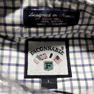 Faconnable Men's long-sleeved button-down shirt. Green and Blue Plaid L